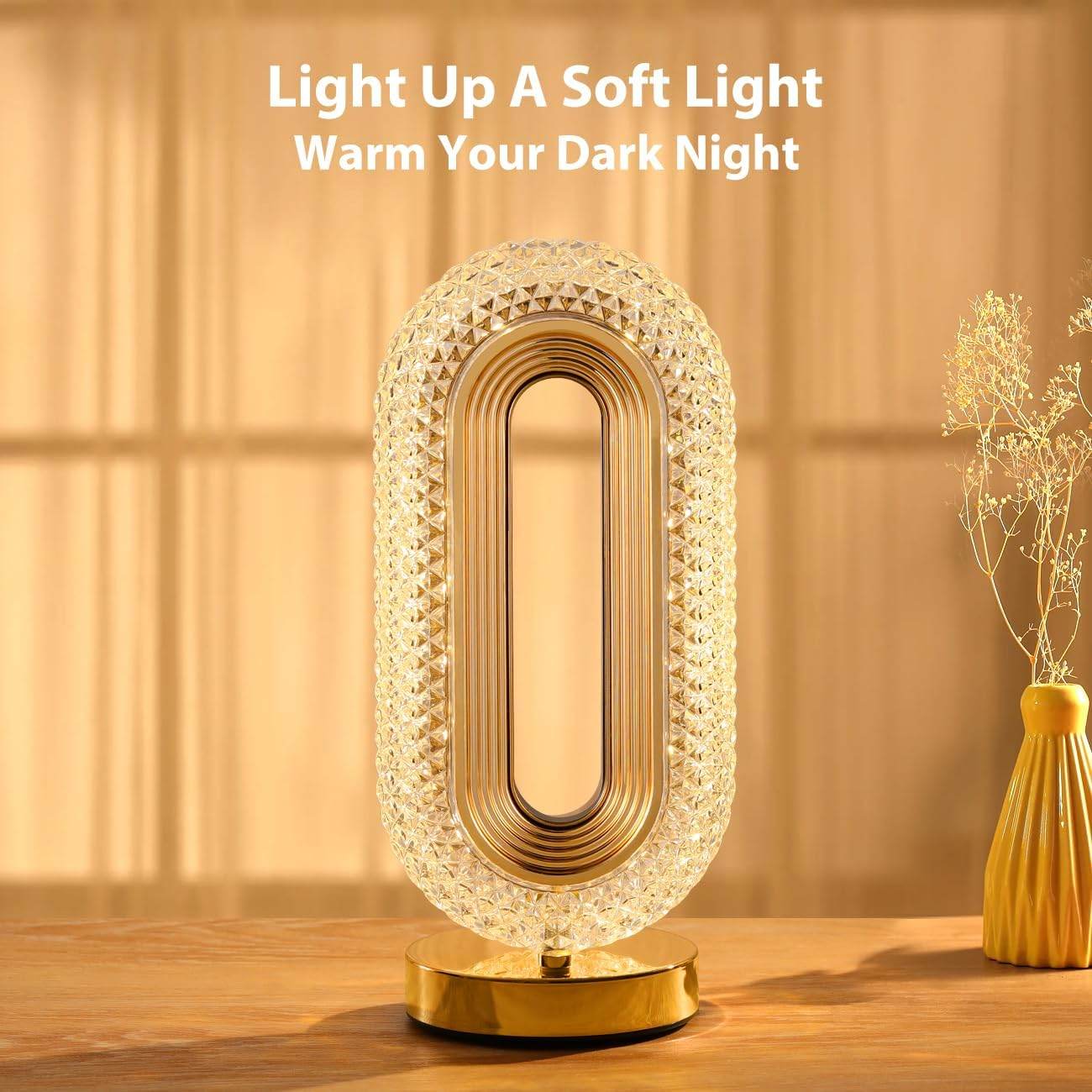 Crystal Table Lamp - Oval Rechargeable Night Light with USB Port - CRIMARA