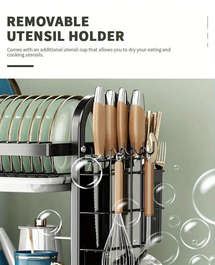 2-Tier & 3-Tier Dish Drying Rack – Large Kitchen Organizer with Holders & Drain Trays - CRIMARA