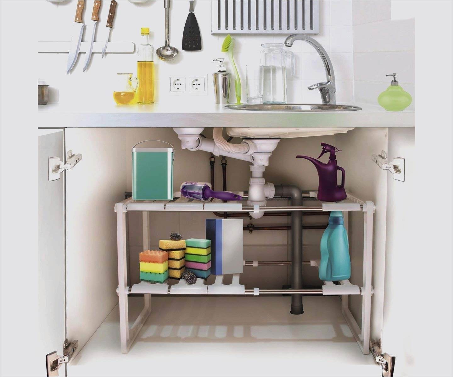 Stainless Steel Storage Organizer Adjustable Kitchen Rack Holder, White, Tabletop, Countertop, Plastic Shelves - CRIMARA