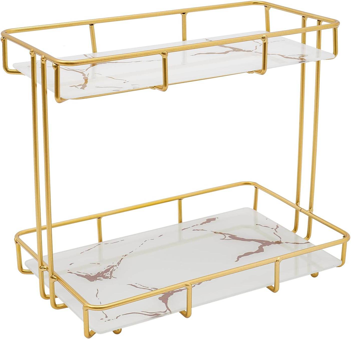 Birdcage-Style Double Layer Metal Vanity Storage Rack – Space-Saving Organizer for Vanity, Bathroom, Countertop & Dressing Table - CRIMARA