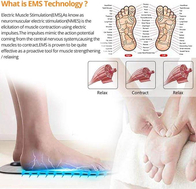 EMS Foot Massager - Portable Feet Massage Machine, Electronic Muscle Stimulatior Massage Mat USB Rechargeable - CRIMARA