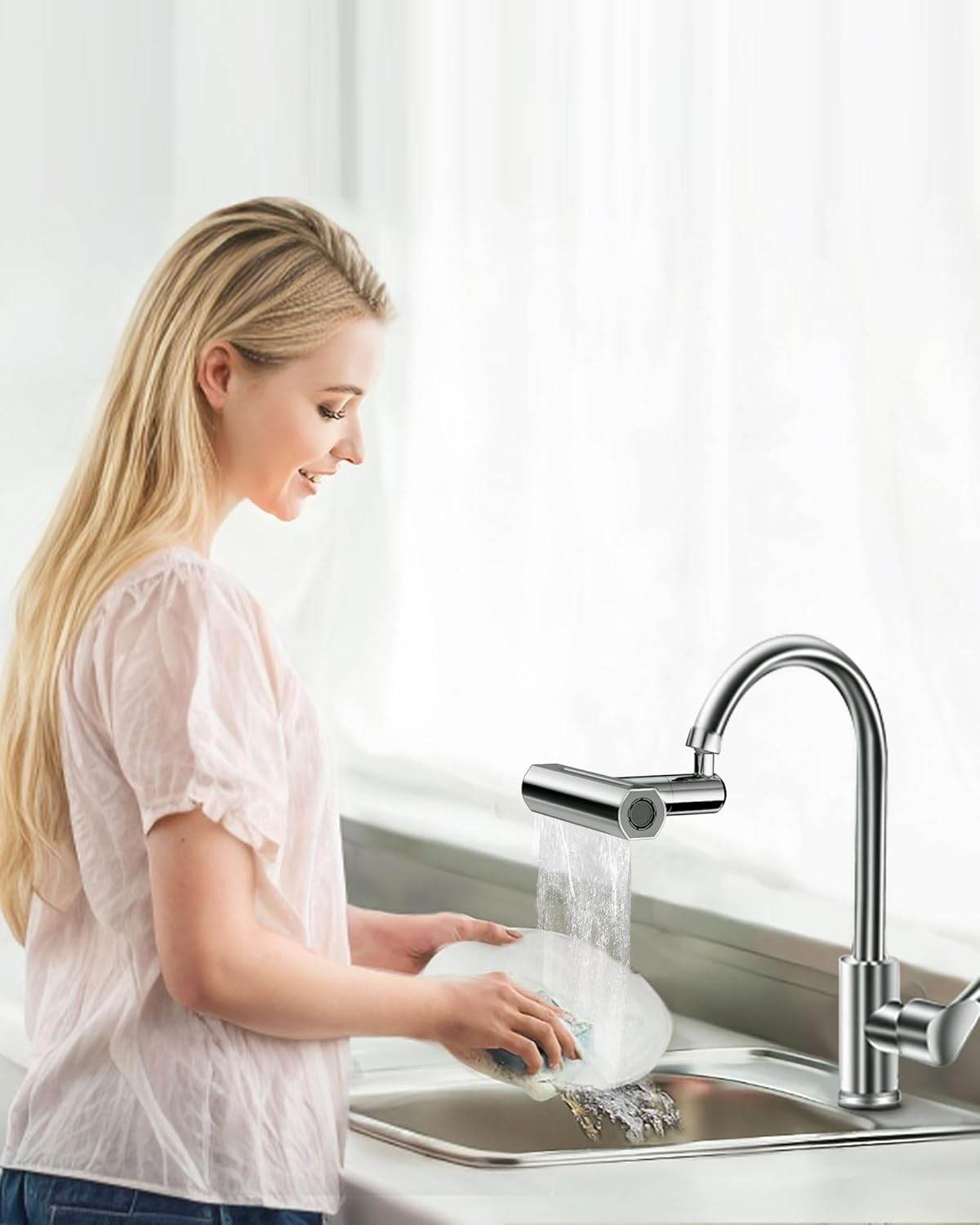 4 in 1 Waterfall Kitchen Faucet, 360°Swivel Faucet - CRIMARA