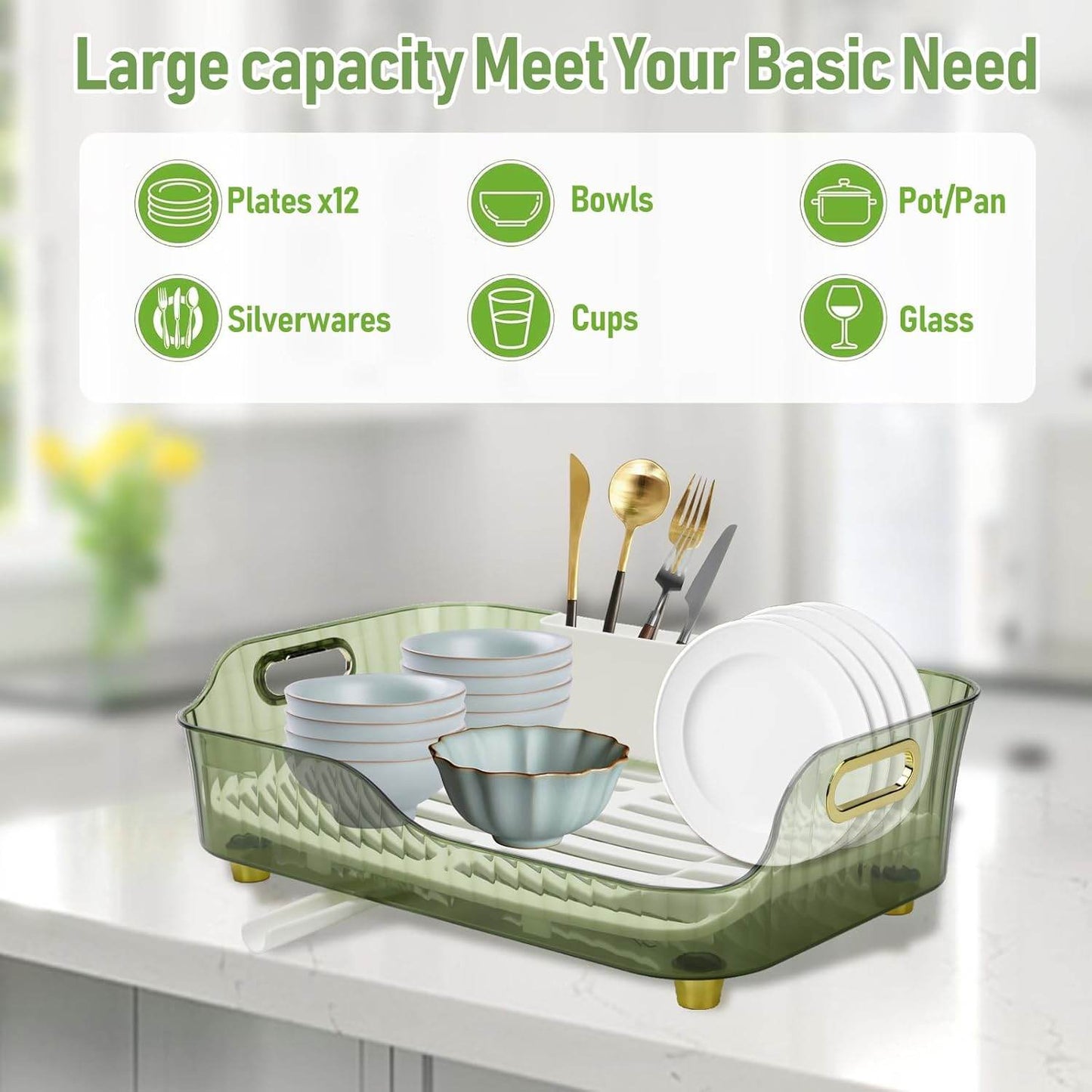Multifunctional Dish Drying Rack with Drainage System – Large Capacity Kitchen Storage Organizer - CRIMARA