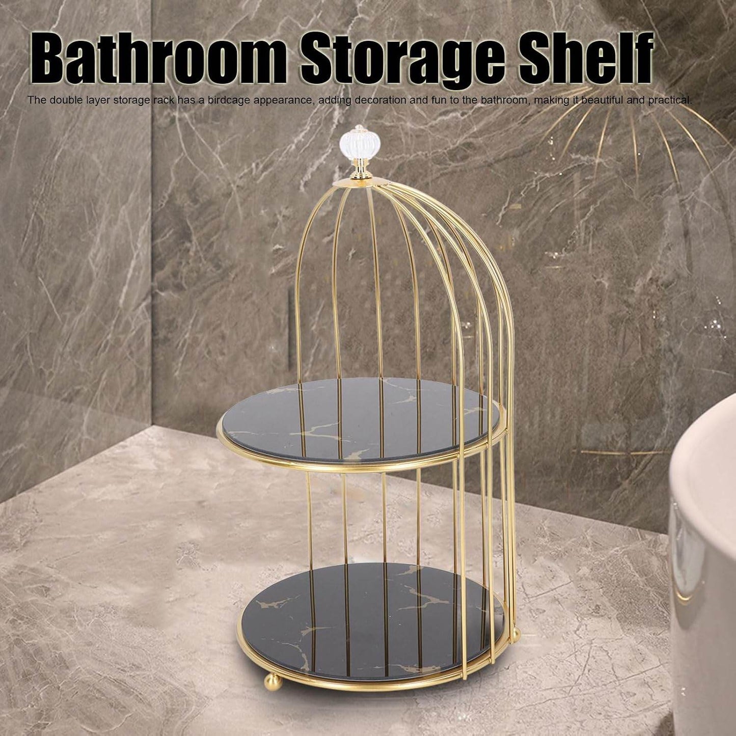 Birdcage-Style Double Layer Metal Vanity Storage Rack – Space-Saving Organizer for Vanity, Bathroom, Countertop & Dressing Table - CRIMARA
