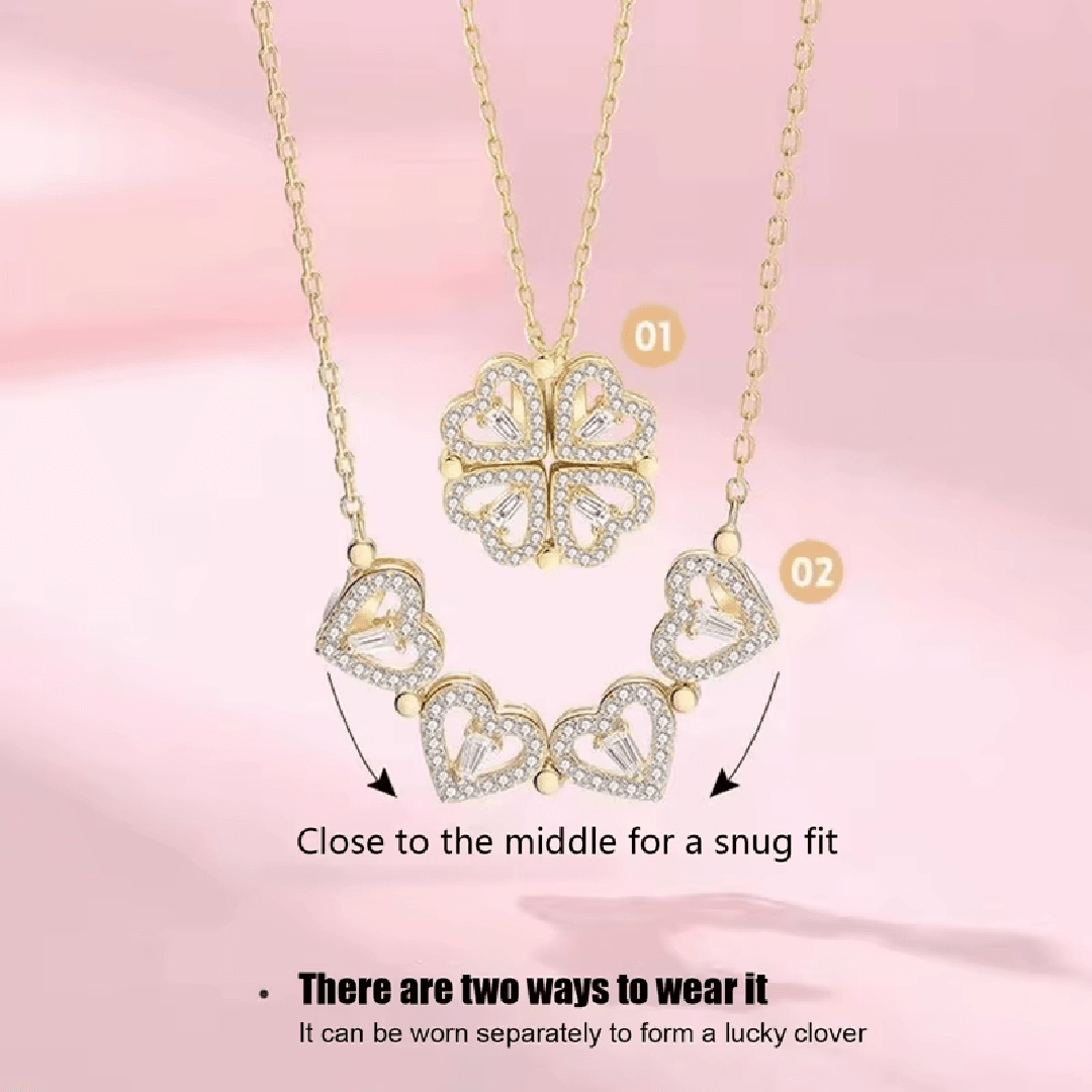 Retro Magnetic Folding Heart - Shaped Four - Leaf Clover Pendant - CRIMARA