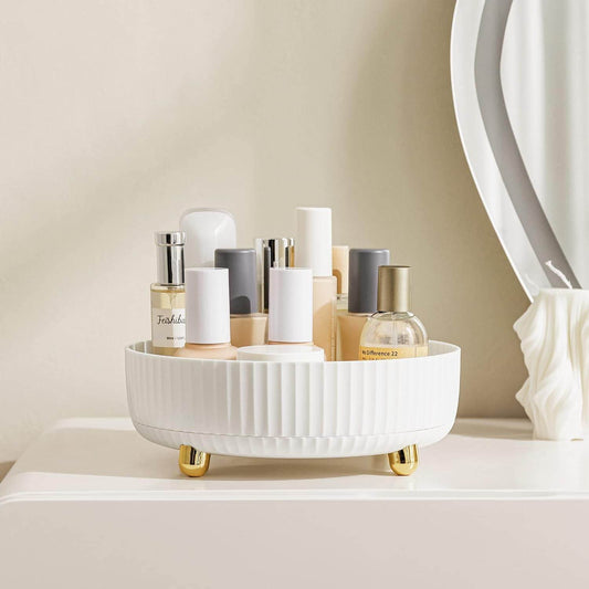 Sturdy ABS plastic rotating cosmetic storage rack for vanity