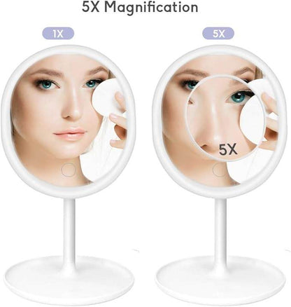 LED Daylight Vanity Mirror: White, Detachable Base, 3 Light Modes, USB Rechargeable - CRIMARA