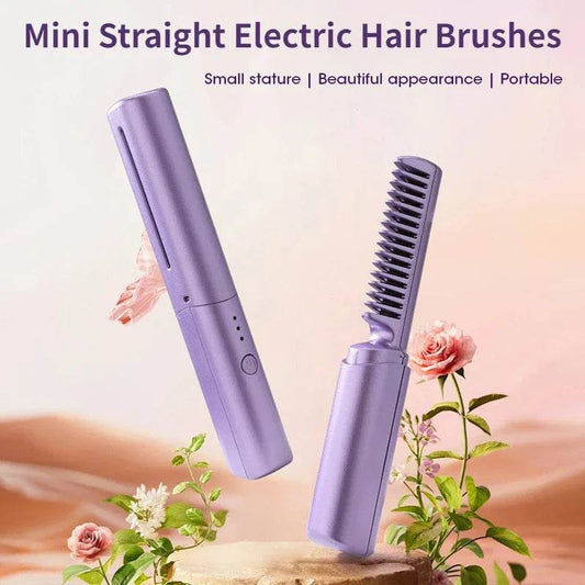 Rechargeable Portable Hair Straightener Brush - 4000mAh Battery Straightener Brush, Anti-Scald Straightening Comb for All Hair Types - CRIMARA
