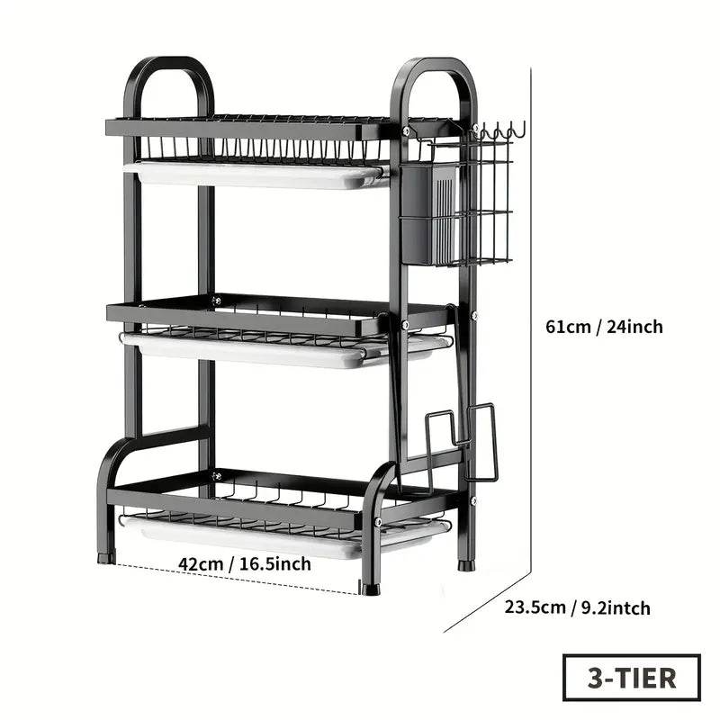2-Tier & 3-Tier Dish Drying Rack – Large Kitchen Organizer with Holders & Drain Trays - CRIMARA