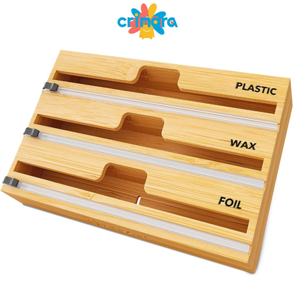 3-in-1 bamboo wrap organizer with built-in sliding cutters3-in-1 bamboo wrap organizer with built-in sliding cutters