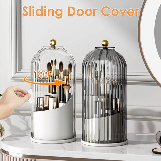 360 rotating clear makeup brush organizer with sliding cover