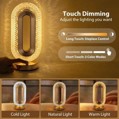 Crystal Table Lamp - Oval Rechargeable Night Light with USB Port - CRIMARA