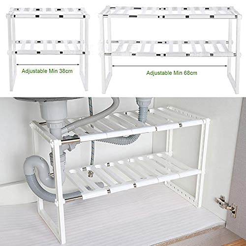 Stainless Steel Storage Organizer Adjustable Kitchen Rack Holder, White, Tabletop, Countertop, Plastic Shelves - CRIMARA