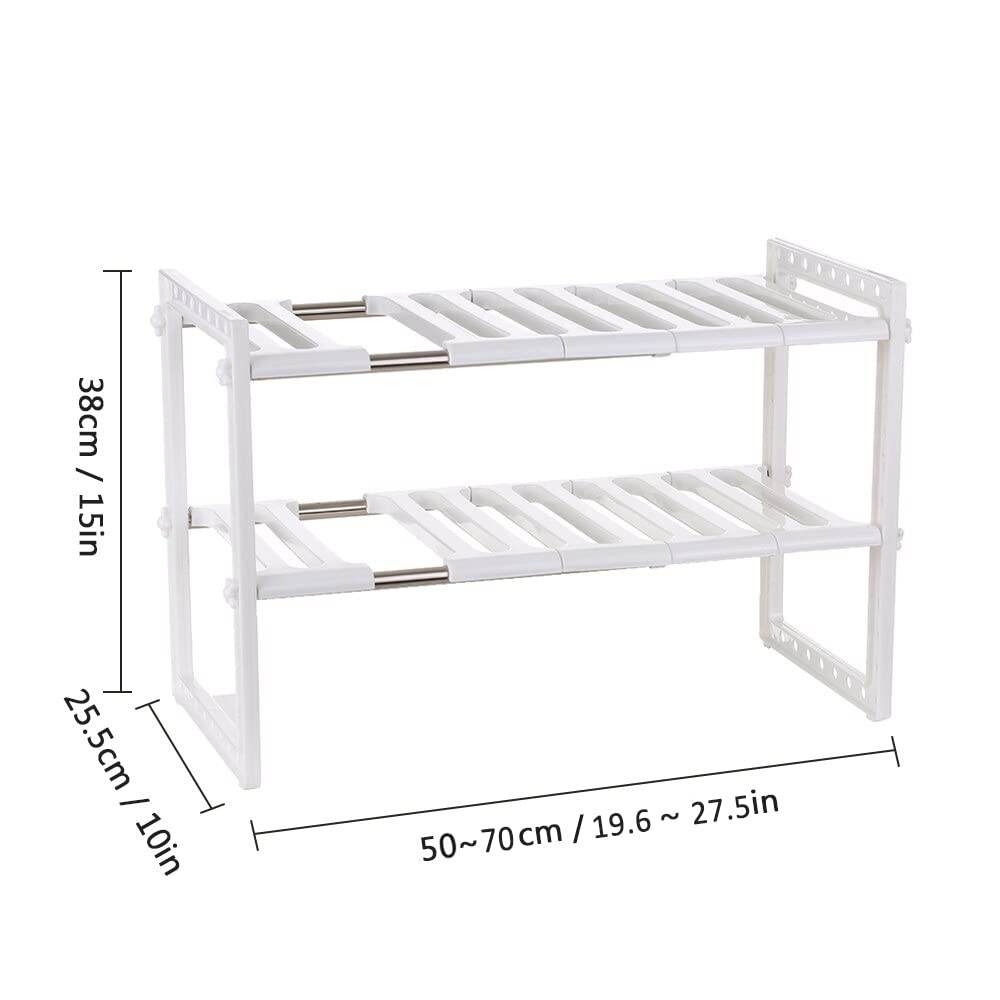 Stainless Steel Storage Organizer Adjustable Kitchen Rack Holder, White, Tabletop, Countertop, Plastic Shelves - CRIMARA