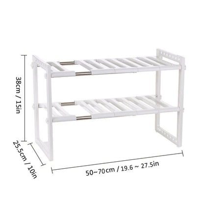Stainless Steel Storage Organizer Adjustable Kitchen Rack Holder, White, Tabletop, Countertop, Plastic Shelves - CRIMARA