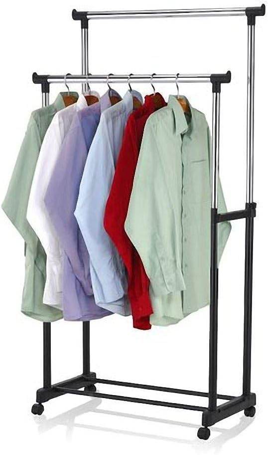 Premium Double Pole Stainless Steel Clothing Rack with Wheels - CRIMARA