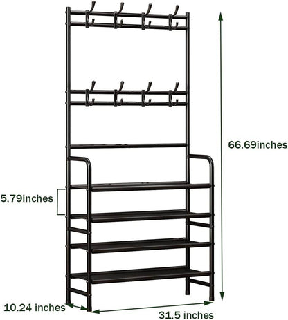 5-Tier Coat and Shoe Rack with Storage Shelf & 8 Hooks – Freestanding Organizer for Entryway & Bedroom - CRIMARA
