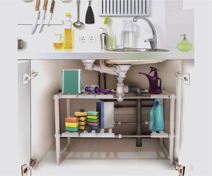 Stainless Steel Storage Organizer Adjustable Kitchen Rack Holder, White, Tabletop, Countertop, Plastic Shelves - CRIMARA