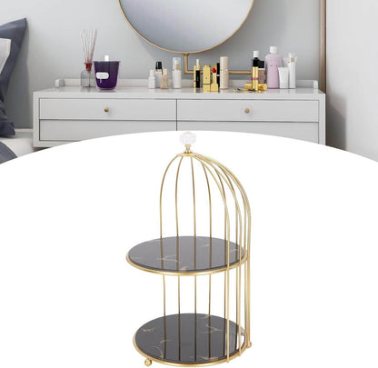 Birdcage-Style Double Layer Metal Vanity Storage Rack – Space-Saving Organizer for Vanity, Bathroom, Countertop & Dressing Table - CRIMARA