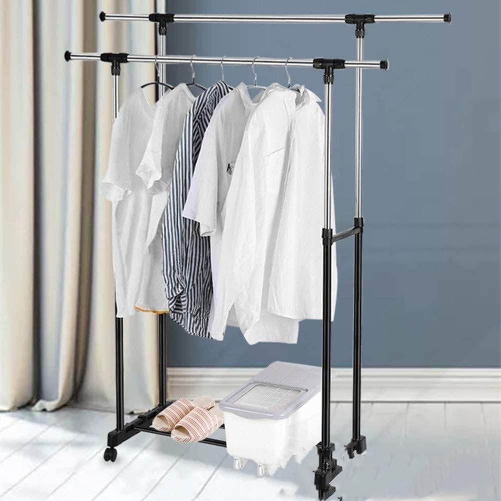 Premium Double Pole Stainless Steel Clothing Rack with Wheels - CRIMARA