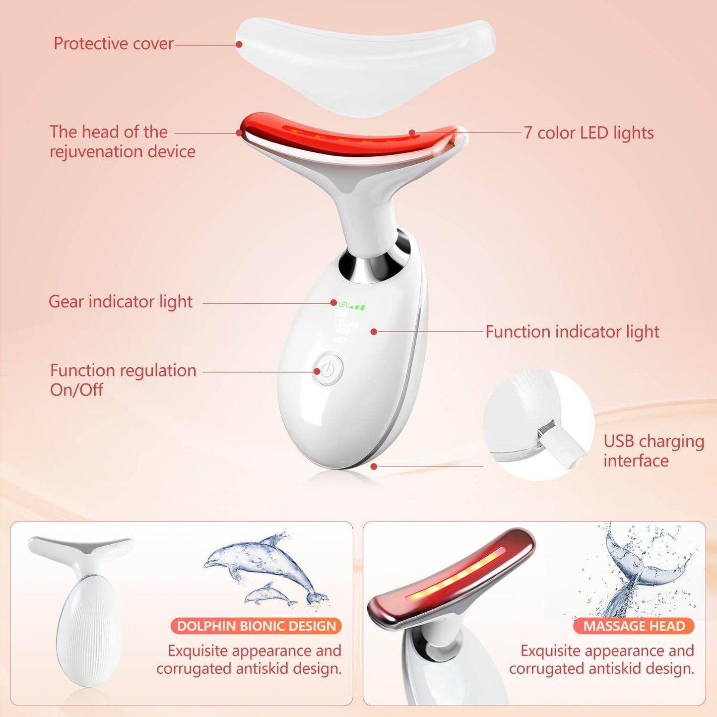 Multifunctional Face & Neck Massager – LED Light Therapy & Massage Modes for Anti-Aging & Skin Rejuvenation - CRIMARA