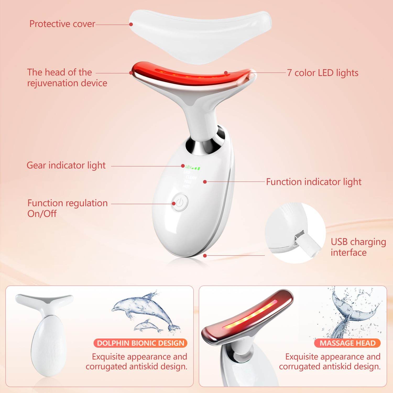 Multifunctional Face & Neck Massager – LED Light Therapy & Massage Modes for Anti-Aging & Skin Rejuvenation - CRIMARA