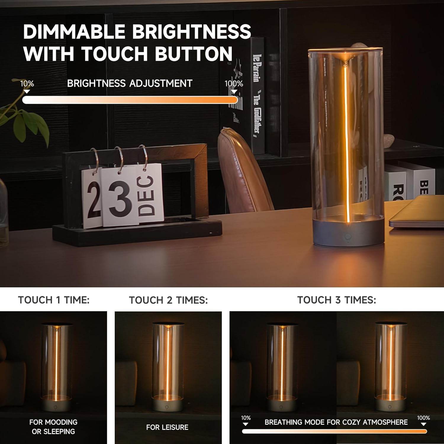 Minimalist Cordless LED Desk Lamp – Rechargeable & Dimmable Night Light - CRIMARA
