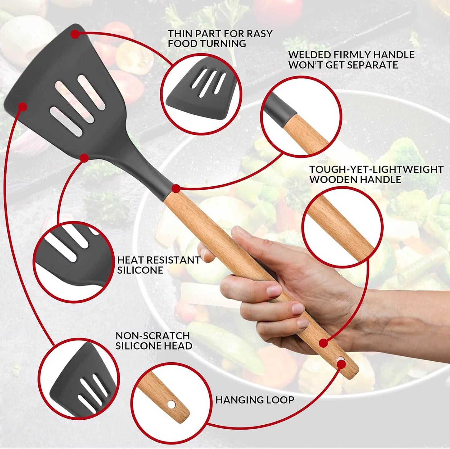 Kitchen Utensils Set of 12, Silicone Cooking Utensils with Holder - CRIMARA