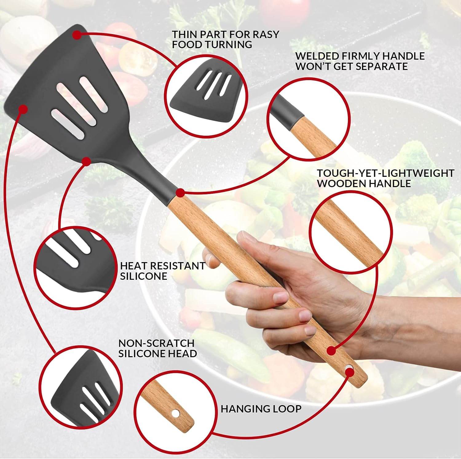 Kitchen Utensils Set of 12, Silicone Cooking Utensils with Holder - CRIMARA