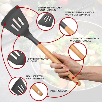 Kitchen Utensils Set of 12, Silicone Cooking Utensils with Holder - CRIMARA