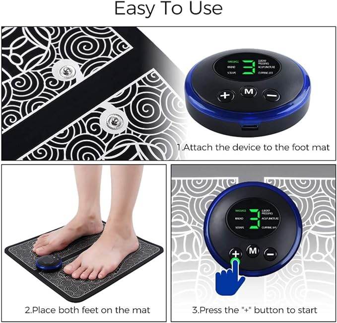 EMS Foot Massager - Portable Feet Massage Machine, Electronic Muscle Stimulatior Massage Mat USB Rechargeable - CRIMARA
