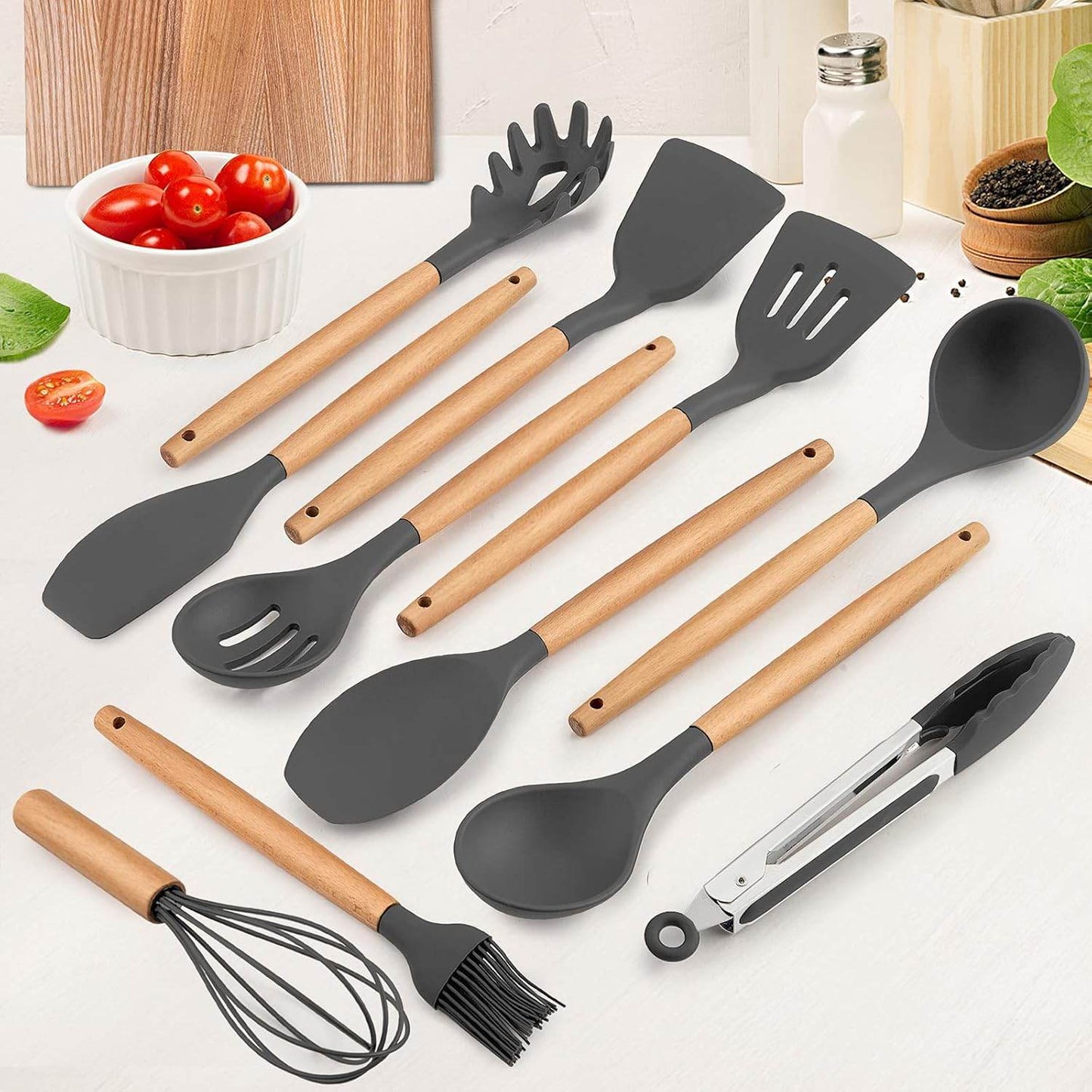 Kitchen Utensils Set of 12, Silicone Cooking Utensils with Holder - CRIMARA