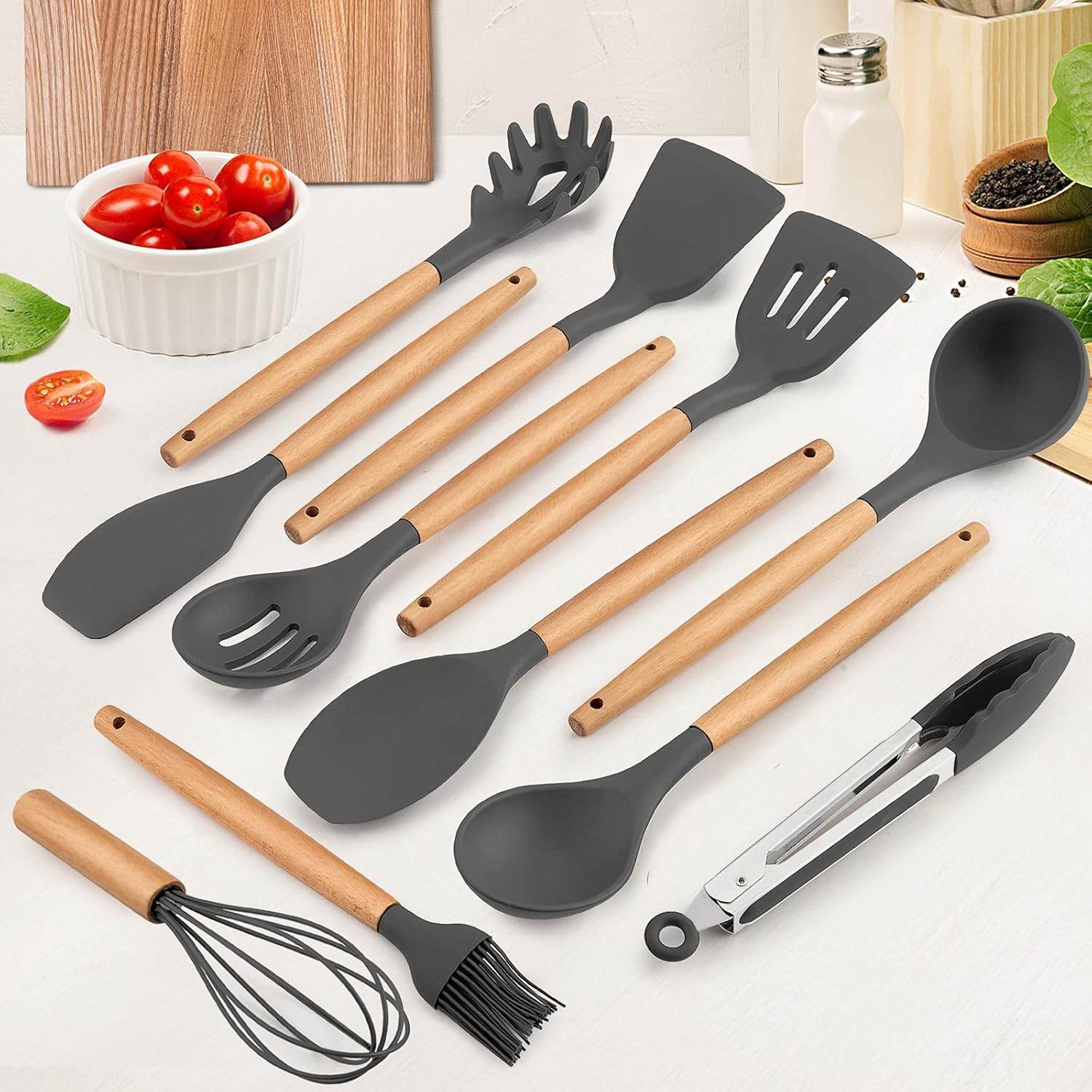 Kitchen Utensils Set of 12, Silicone Cooking Utensils with Holder - CRIMARA