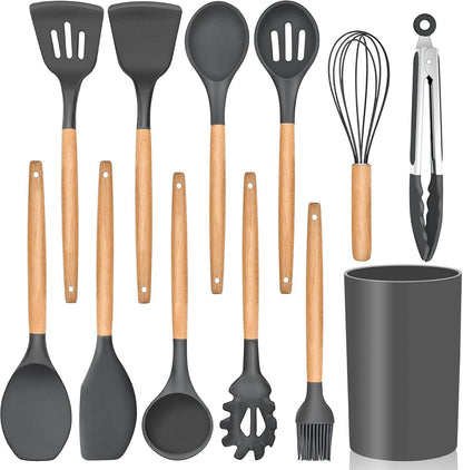 Kitchen Utensils Set of 12, Silicone Cooking Utensils with Holder - CRIMARA