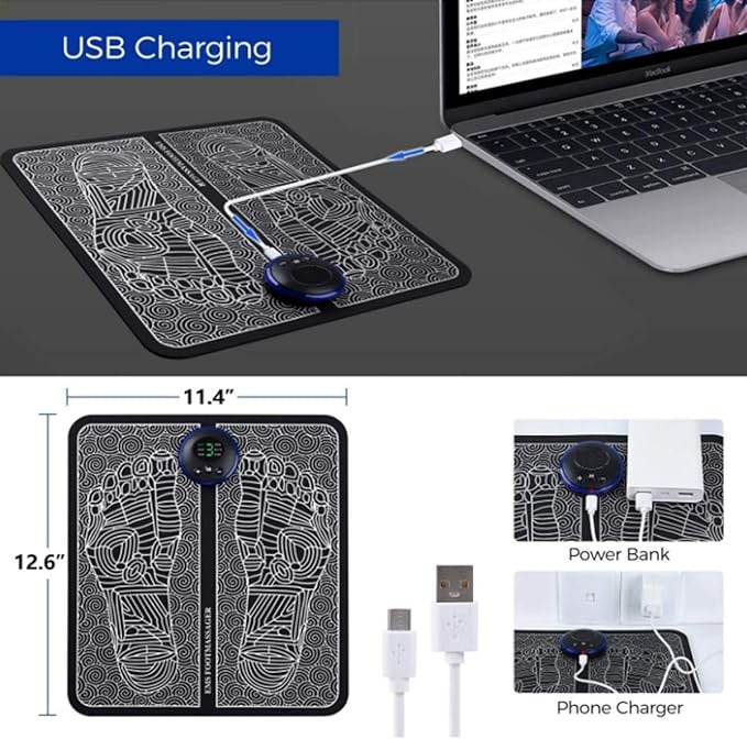 EMS Foot Massager - Portable Feet Massage Machine, Electronic Muscle Stimulatior Massage Mat USB Rechargeable - CRIMARA