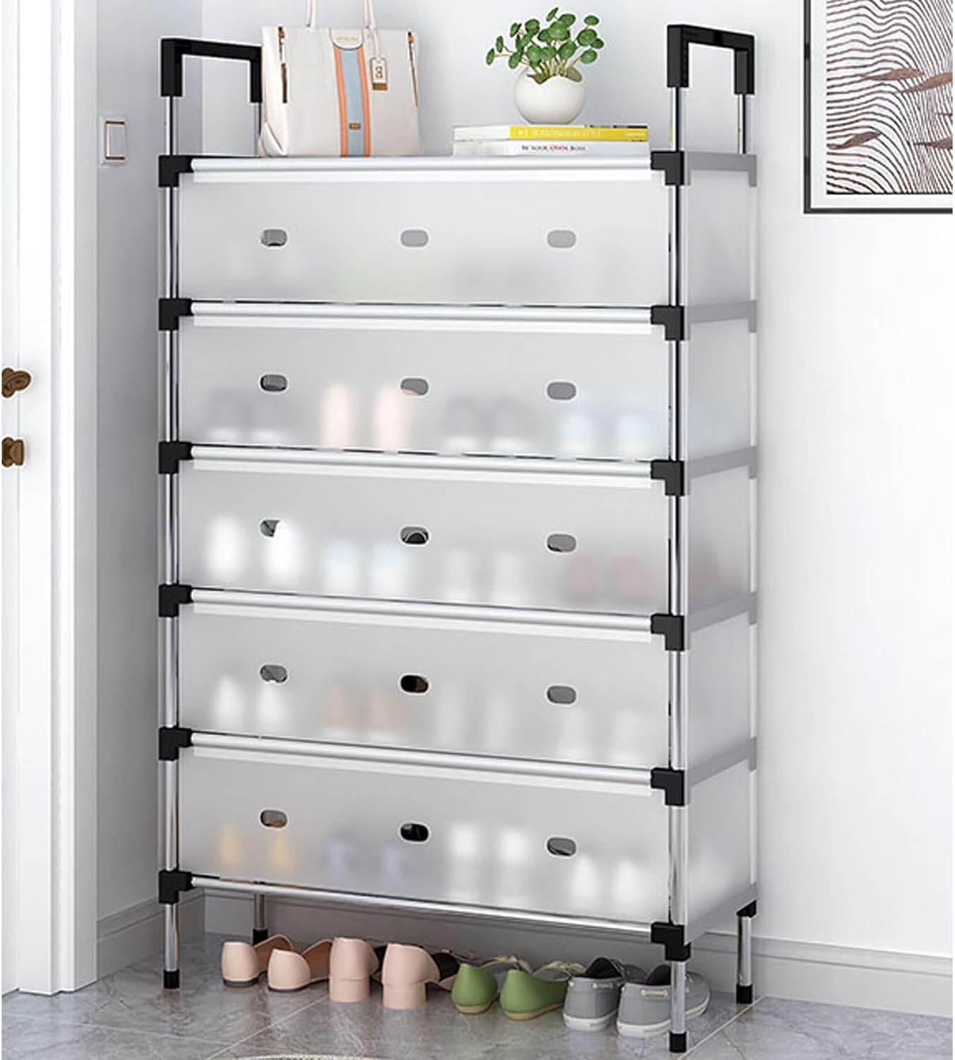 Multi-Layer Metal Shoe Organizer – Compact Entryway & Hallway Shoe Rack, Dust-Proof Storage Cabinet - CRIMARA