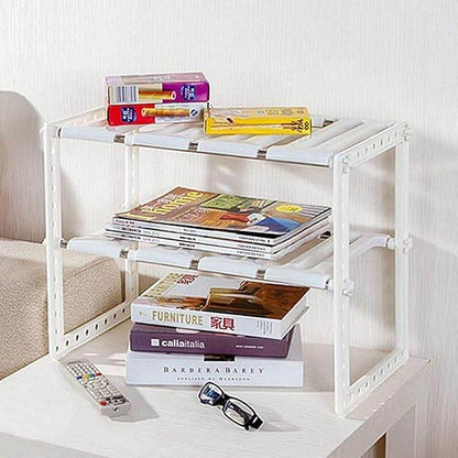 Stainless Steel Storage Organizer Adjustable Kitchen Rack Holder, White, Tabletop, Countertop, Plastic Shelves - CRIMARA