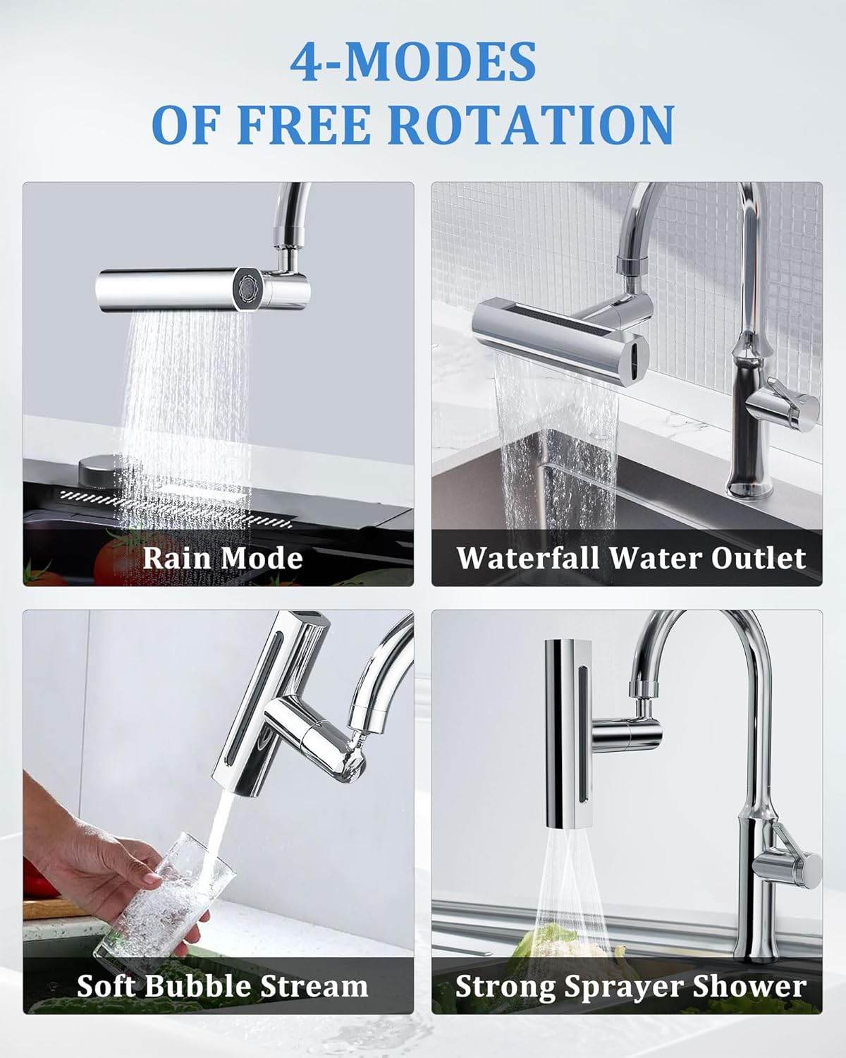 4 in 1 Waterfall Kitchen Faucet, 360°Swivel Faucet - CRIMARA