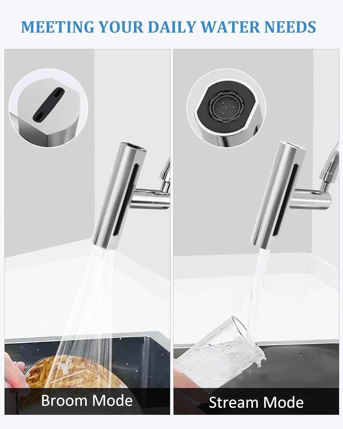 4 in 1 Waterfall Kitchen Faucet, 360°Swivel Faucet - CRIMARA