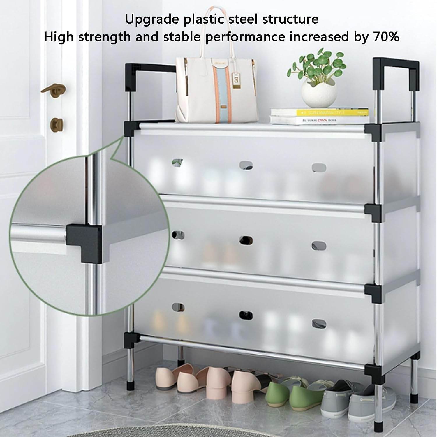 Multi-Layer Metal Shoe Organizer – Compact Entryway & Hallway Shoe Rack, Dust-Proof Storage Cabinet - CRIMARA