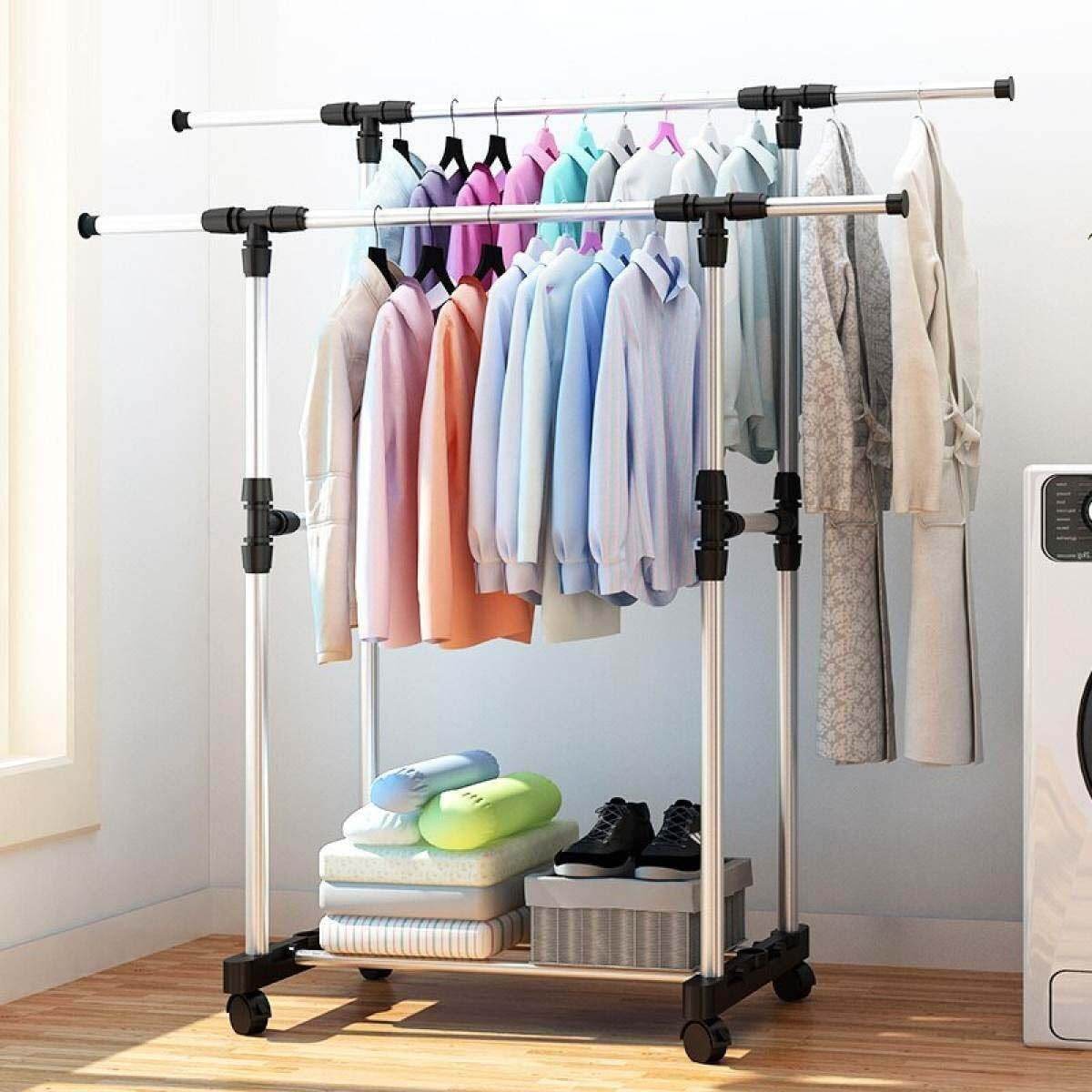 Premium Double Pole Stainless Steel Clothing Rack with Wheels - CRIMARA