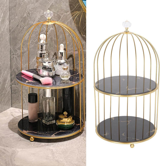 Birdcage-Style Double Layer Metal Vanity Storage Rack – Space-Saving Organizer for Vanity, Bathroom, Countertop & Dressing Table - CRIMARA