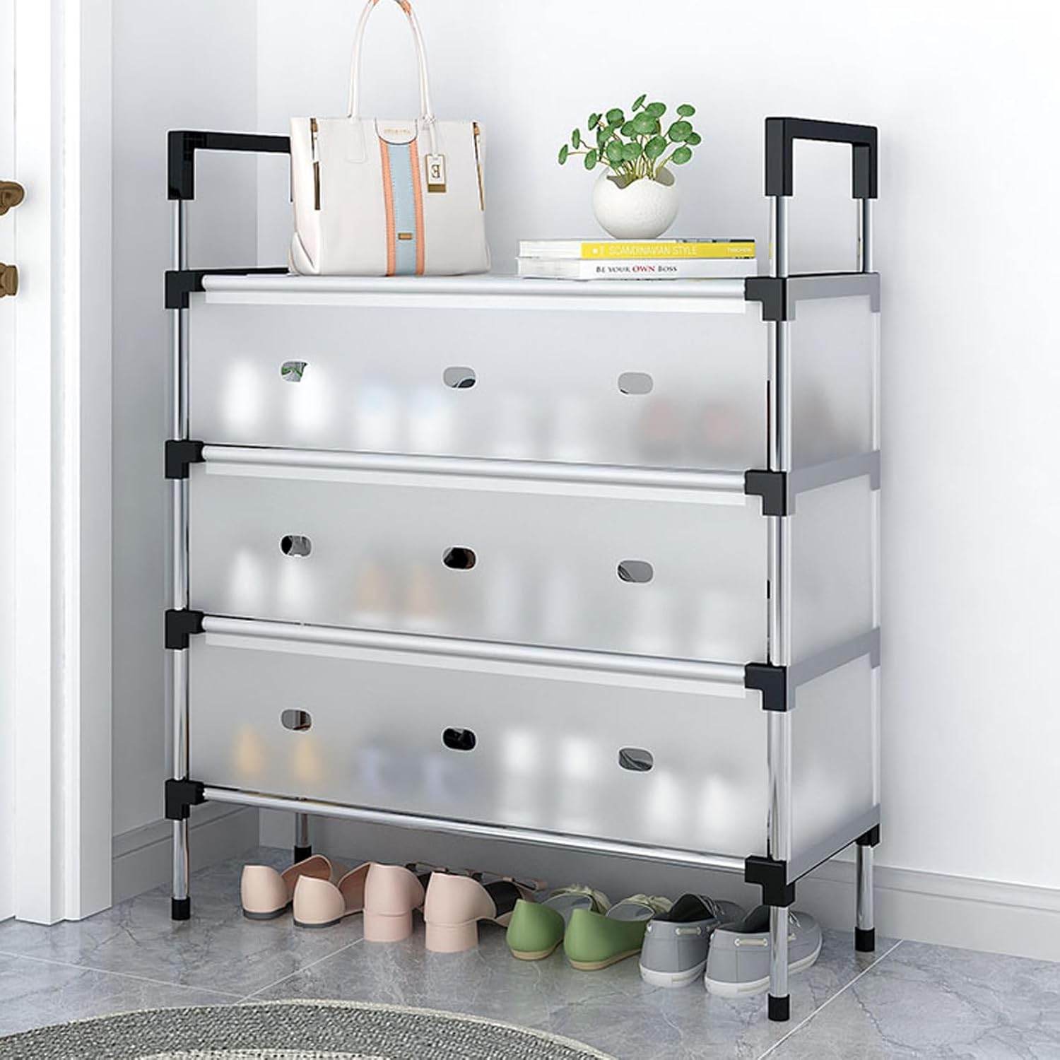 Multi-Layer Metal Shoe Organizer – Compact Entryway & Hallway Shoe Rack, Dust-Proof Storage Cabinet - CRIMARA