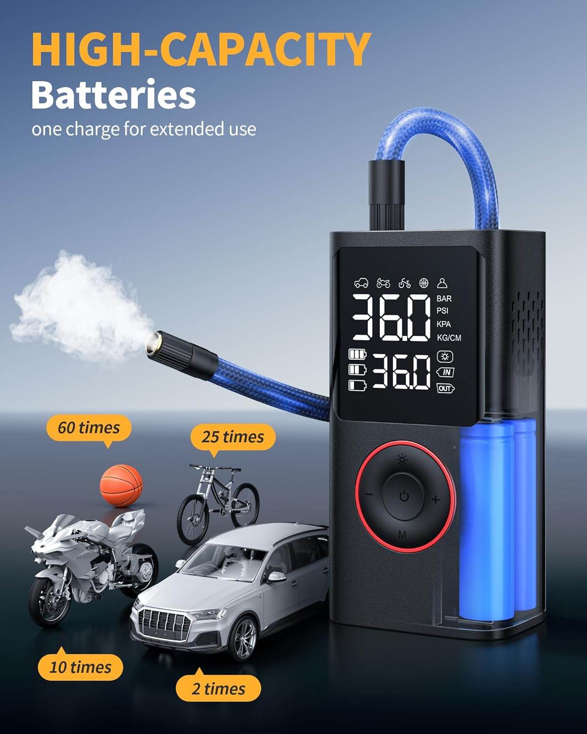 Cordless Tire Inflator - Portable Air Pump with LED & Digital Display 150 PSI - CRIMARA