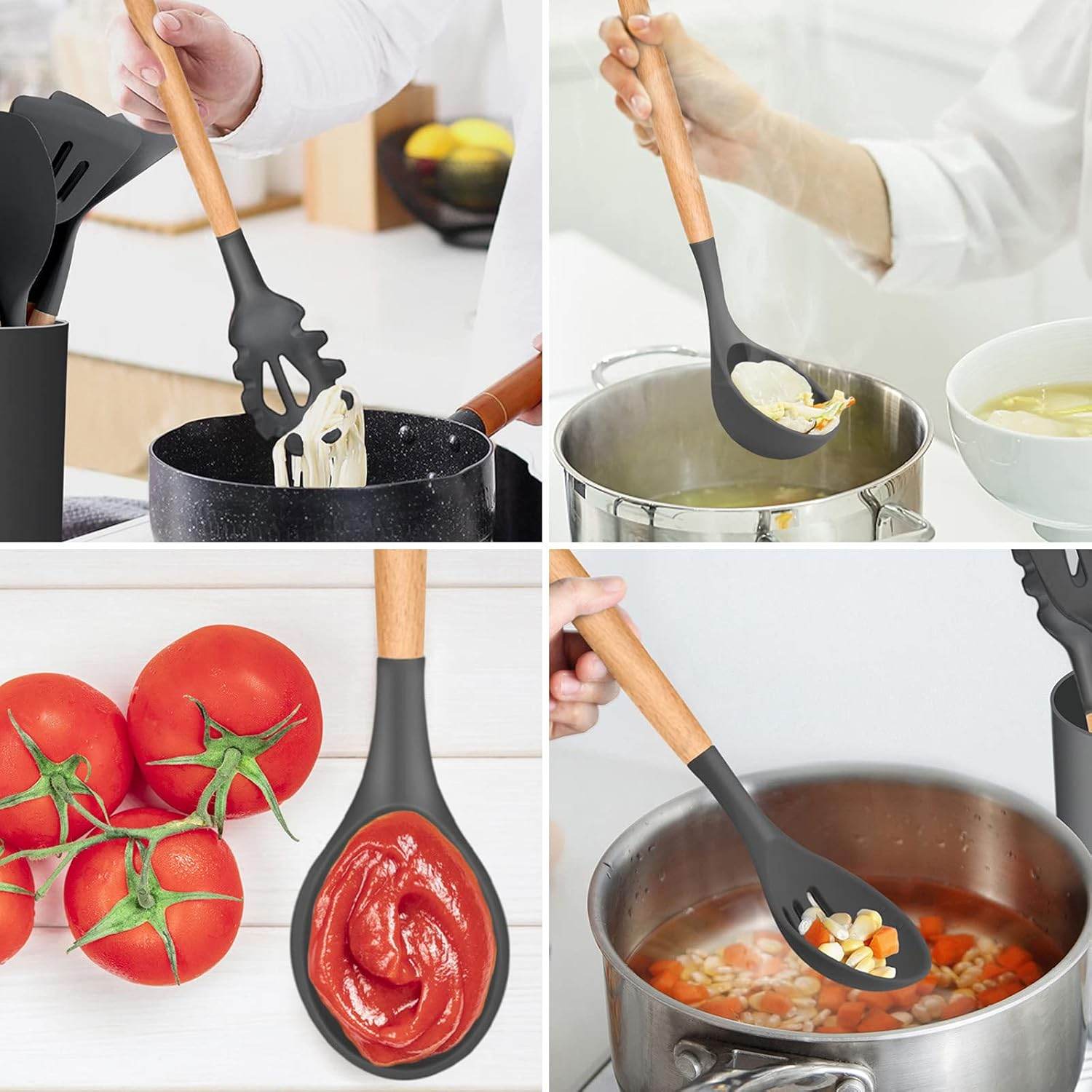 Kitchen Utensils Set of 12, Silicone Cooking Utensils with Holder - CRIMARA