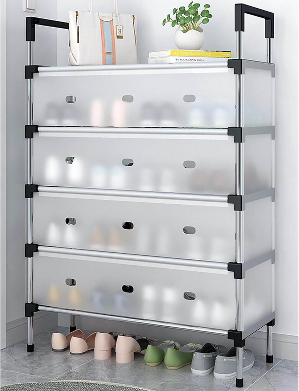 Multi-Layer Metal Shoe Organizer – Compact Entryway & Hallway Shoe Rack, Dust-Proof Storage Cabinet - CRIMARA