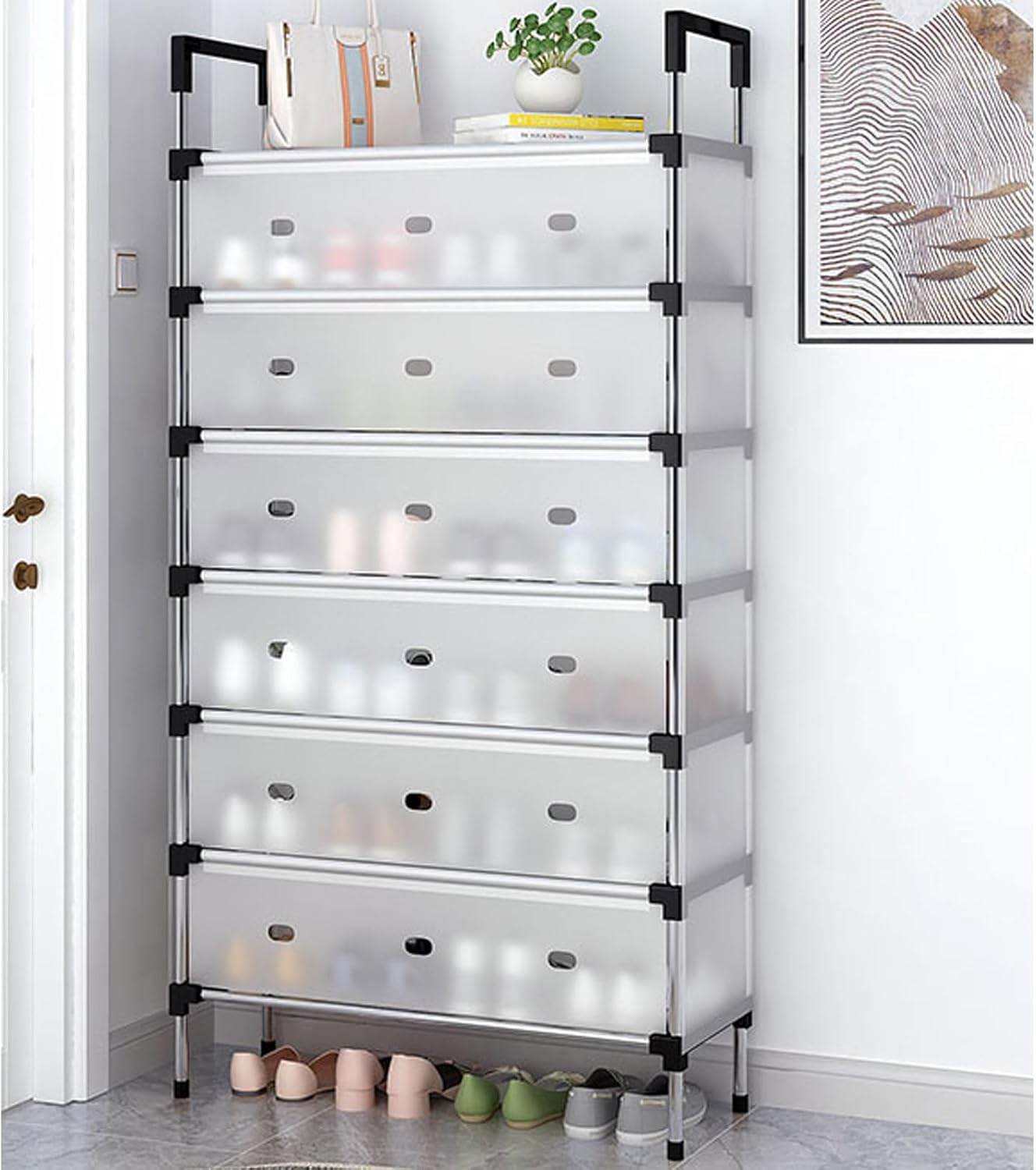 Multi-Layer Metal Shoe Organizer – Compact Entryway & Hallway Shoe Rack, Dust-Proof Storage Cabinet - CRIMARA