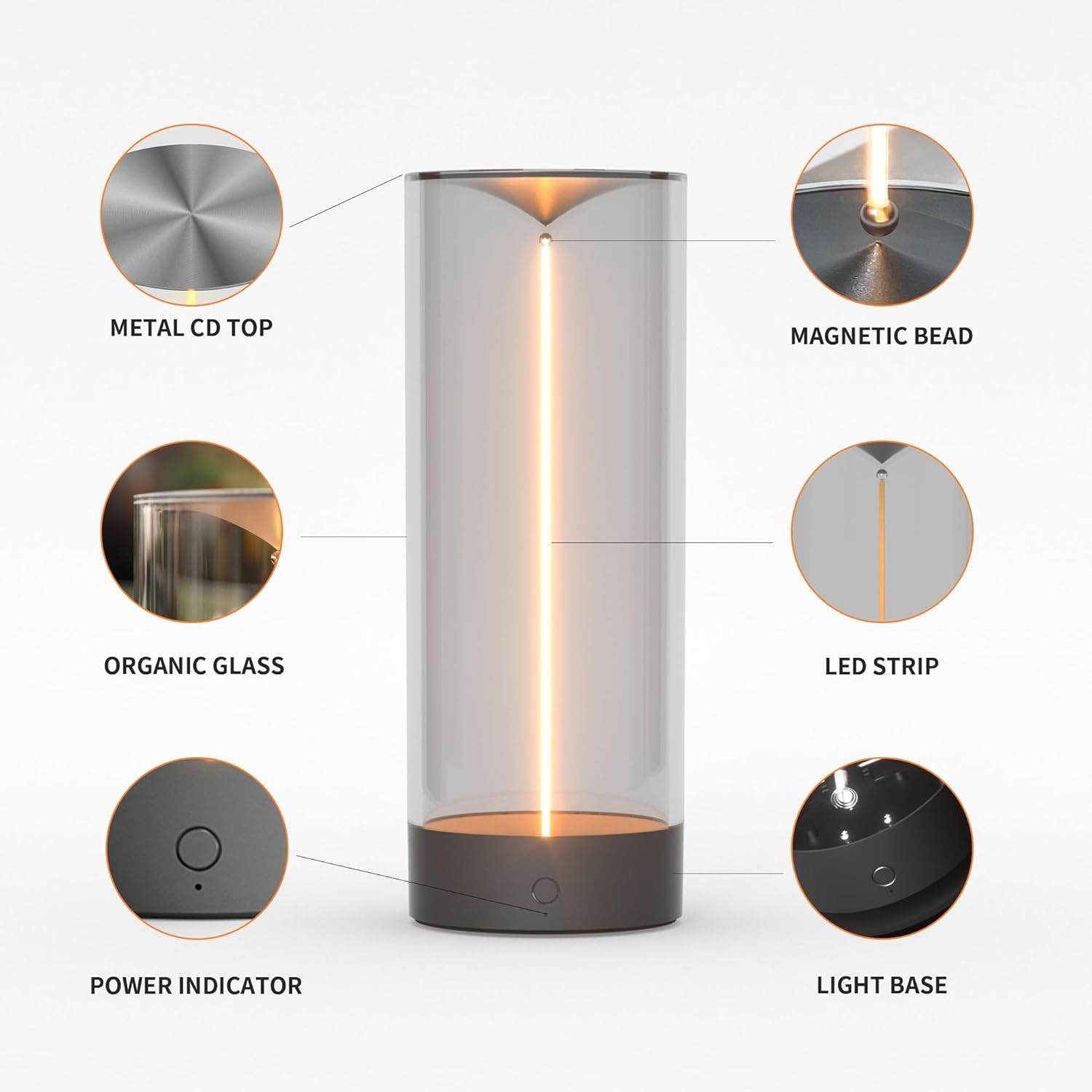 Minimalist Cordless LED Desk Lamp – Rechargeable & Dimmable Night Light - CRIMARA