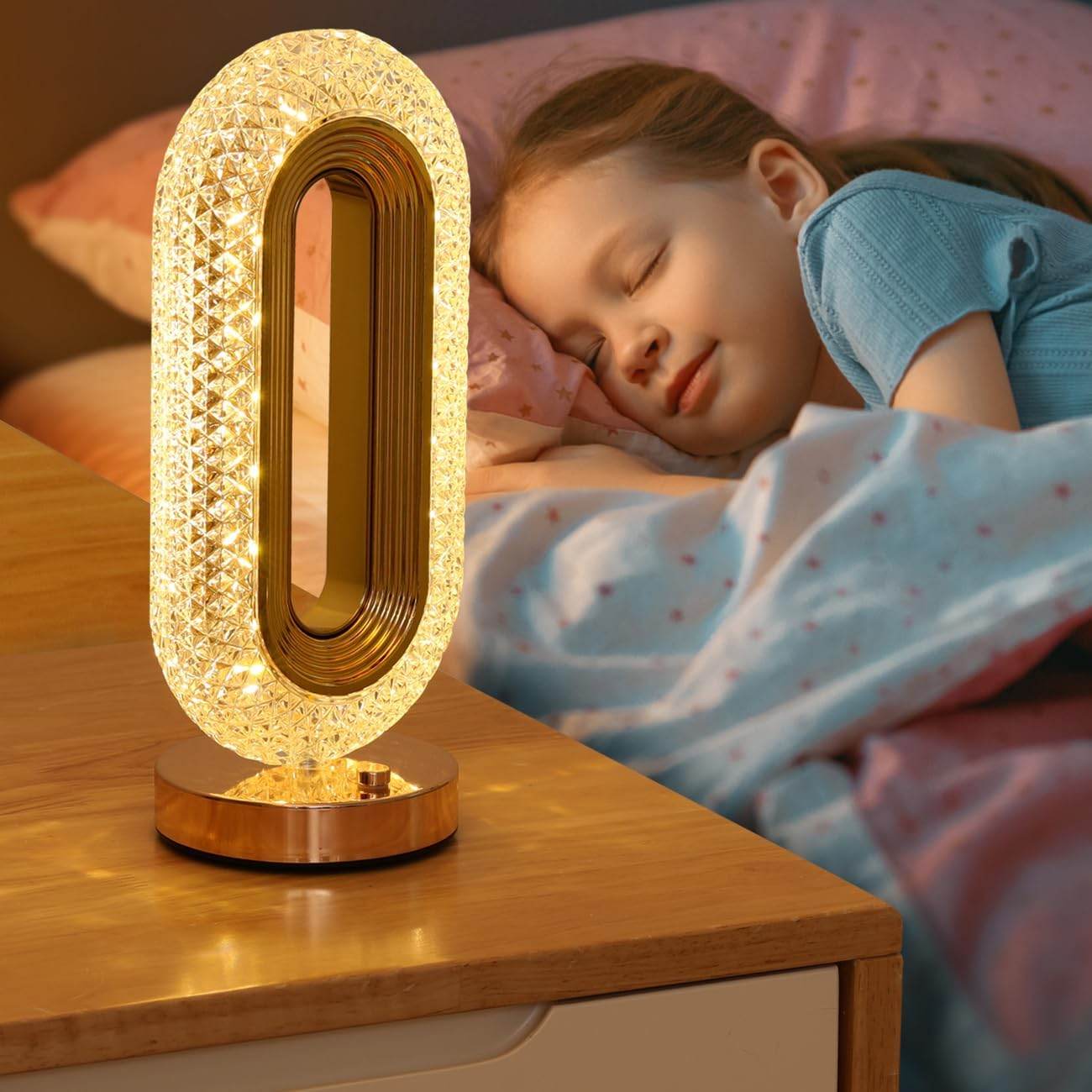 Crystal Table Lamp - Oval Rechargeable Night Light with USB Port - CRIMARA