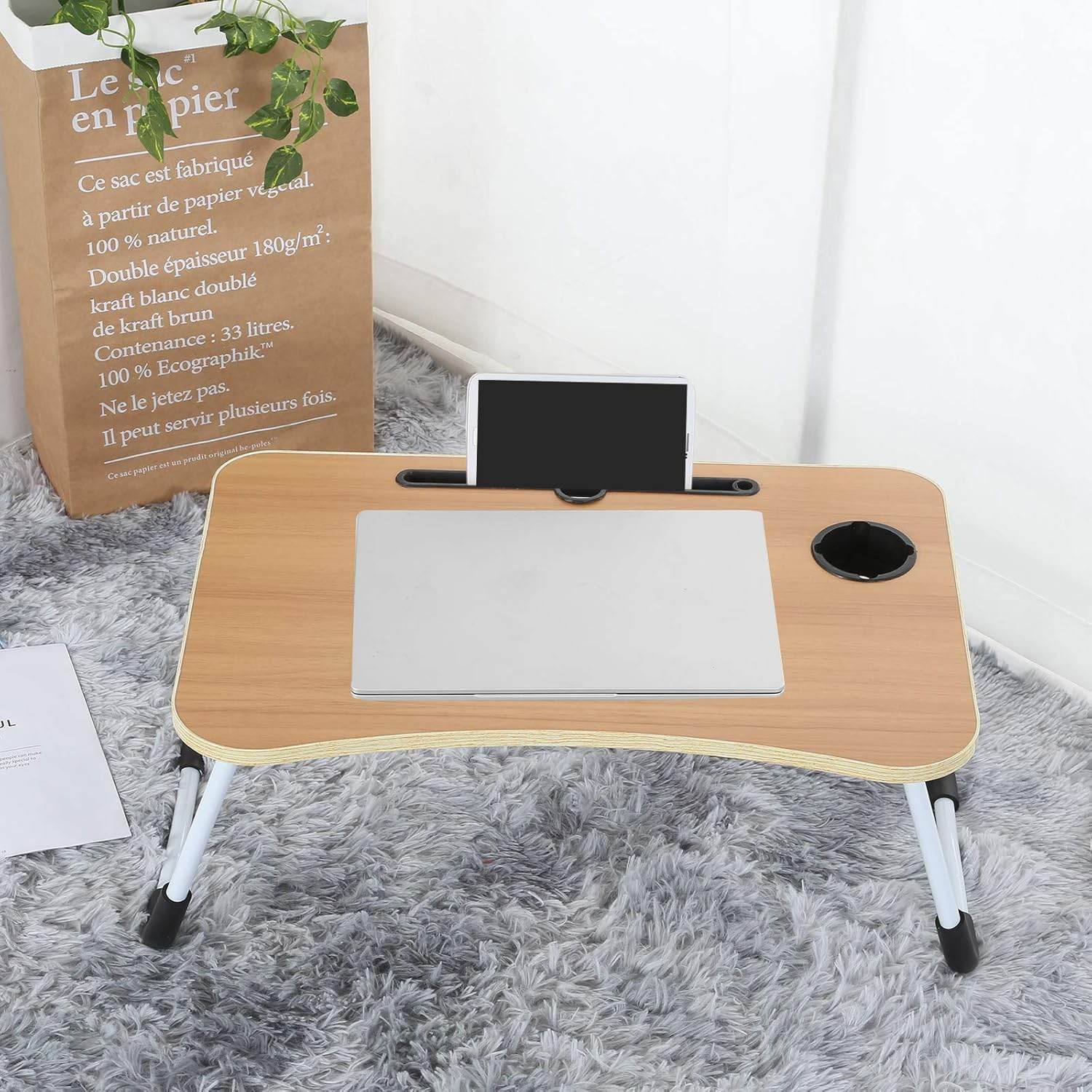 Laptop Table - Bed Desk Stand with Foldable Legs & Cup Slot - CRIMARA